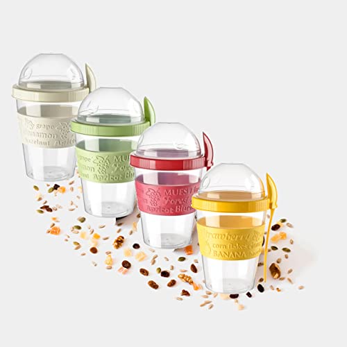 GanoOne Breakfast On the Go Cups, Take and Go Yogurt Cup with Topping Cereal or Oatmeal Container, Portable Lux Yogurt Cereal To-Go Container with Top Lid Granola & Fruit Compartment (Green)