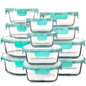 fawles 12 pack glass storage containers with lids, leak-proof meal prep containers, dishwasher/microwave/oven/freezer safe glass food storage containers for leftovers, to go