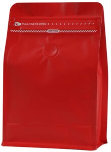 remtap coffee bags with valve (50pcs,8oz) red high barrier aluminumed foil flat bottom standing coffee beans storage bags,reusable heat sealable side zipper pouches for home or store