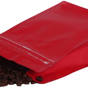 REMTAP Coffee Bags with Valve (50pcs,8oz) Red High Barrier Aluminumed Foil Flat Bottom Standing Coffee Beans Storage Bags,Reusable Heat Sealable Side Zipper Pouches for Home or Store