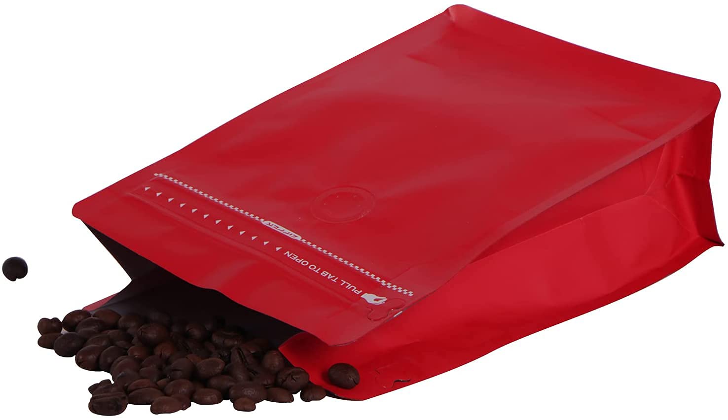 REMTAP Coffee Bags with Valve (50pcs,8oz) Red High Barrier Aluminumed Foil Flat Bottom Standing Coffee Beans Storage Bags,Reusable Heat Sealable Side Zipper Pouches for Home or Store