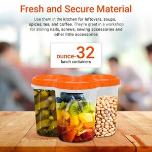 [Orange - 12 Pk]Airtight Deli Containers with Lids Twist Lock Top Clear Food Storage for Meal Prep Snacks and Leftovers Freezer and Microwave Safe Stackable Leak-Resistant and 12 Pc. Set (32 Ounce)