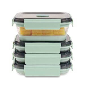 annaklin collapsible food storage containers with lid & air vent, clear stacking silicone collapsible food container set, microwave freezer dishwasher safe space-saver, set of 4, mint green