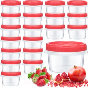 cunhill 20 pcs food storage containers freezer containers for food round plastic containers with screw lids clear stackable food containers for kids, freezer and dishwasher safe(red, 10 oz)