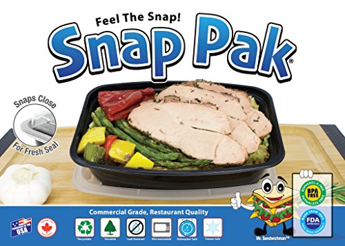 Snap Pak Plastic Food Storage, Meal Prep, Take-Out Delivery Container Rectangular, 25 Count (Pack of 1), Black Base/Clear Lid