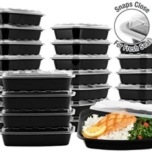 Snap Pak Plastic Food Storage, Meal Prep, Take-Out Delivery Container Rectangular, 25 Count (Pack of 1), Black Base/Clear Lid