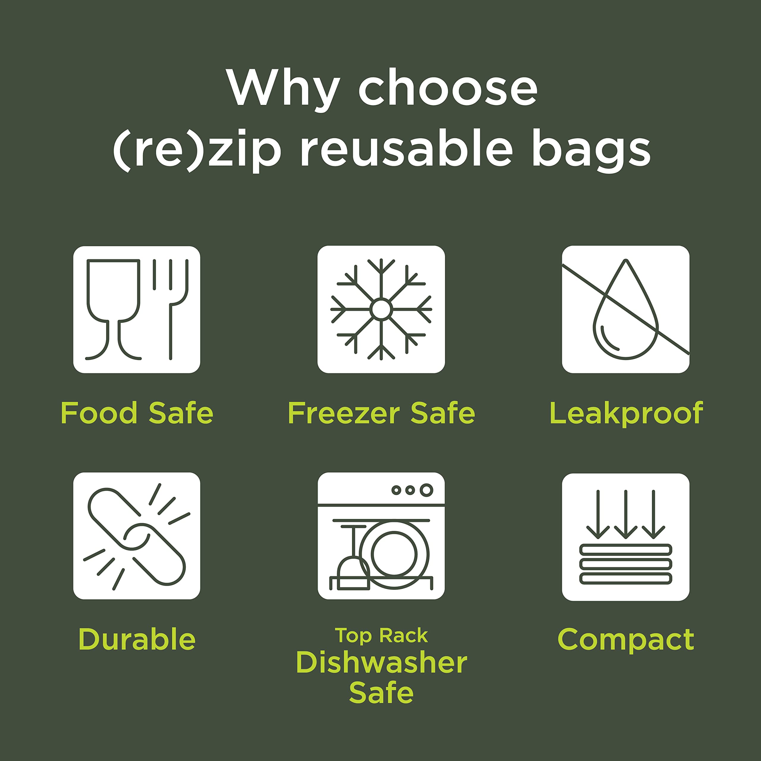 rezip 10-Pack Flat Reusable Lunch Bags | BPA-Free, Food Grade, Leakproof, Freezer and Dishwasher Safe | 10 Sandwich/Lunch Bags (3.5 Cup / 28-Ounce) | Clear