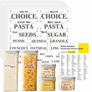 210 pantry labels set for kitchen restaurant storage organization water resistant, 7 sizes for food containers label sticker, jars for flour, sugar, coffee