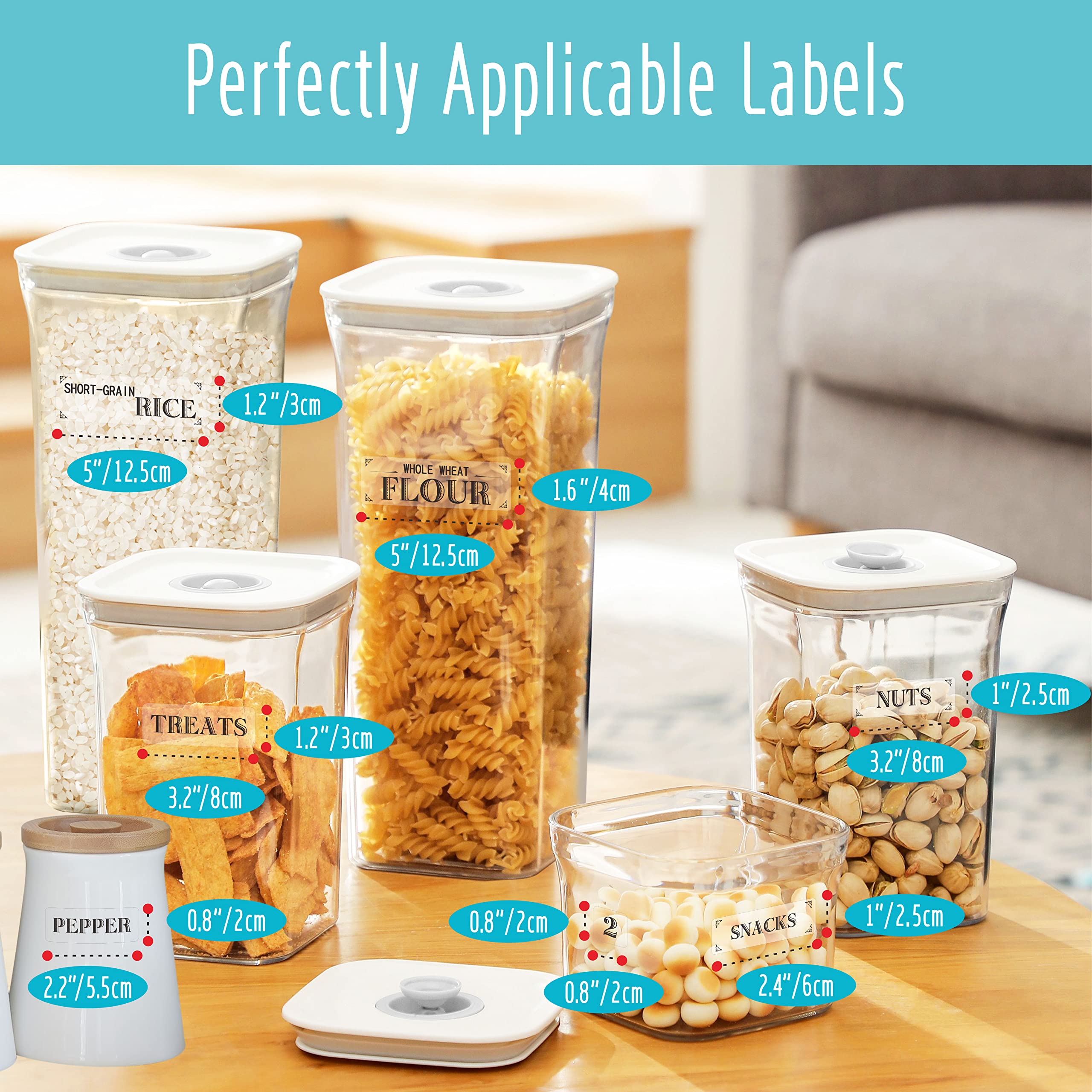 210 Pantry Labels Set for Kitchen Restaurant Storage Organization Water Resistant, 7 Sizes for Food Containers Label Sticker, Jars for Flour, Sugar, Coffee