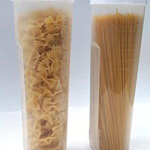 Regent 2 Pack of Tall Clear Spaghetti Pasta Storage Container with Lids that Measure. Multiple Uses for Dry Goods, Art Supplies, Toys. 11.6in Tall x 3.8in Diameter. Dishwasher Safe.