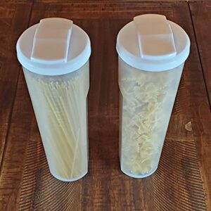 Regent 2 Pack of Tall Clear Spaghetti Pasta Storage Container with Lids that Measure. Multiple Uses for Dry Goods, Art Supplies, Toys. 11.6in Tall x 3.8in Diameter. Dishwasher Safe.