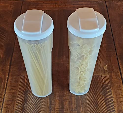 Regent 2 Pack of Tall Clear Spaghetti Pasta Storage Container with Lids that Measure. Multiple Uses for Dry Goods, Art Supplies, Toys. 11.6in Tall x 3.8in Diameter. Dishwasher Safe.