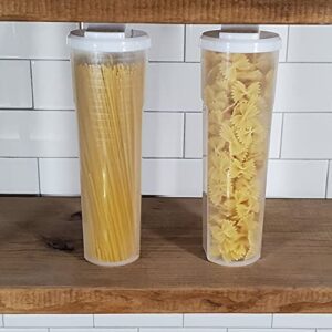 Regent 2 Pack of Tall Clear Spaghetti Pasta Storage Container with Lids that Measure. Multiple Uses for Dry Goods, Art Supplies, Toys. 11.6in Tall x 3.8in Diameter. Dishwasher Safe.