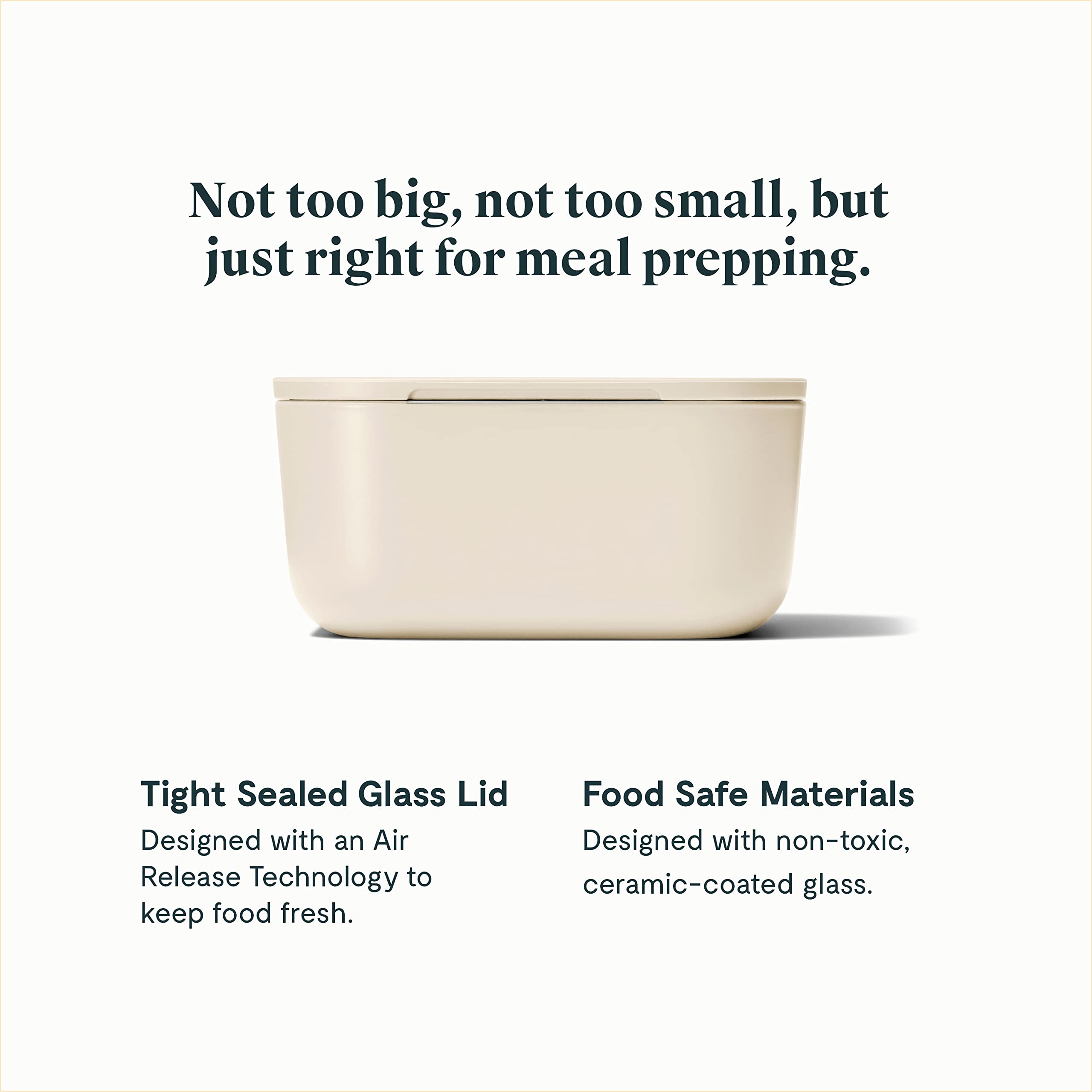 Caraway Glass Food Storage, 6.6 Cup Glass Container,Ceramic Coated Food Container,Easy to Store, Non Toxic, Non Stick Lunch Box Container with Glass Lids. Dishwasher, Oven,Square Shape,Cream