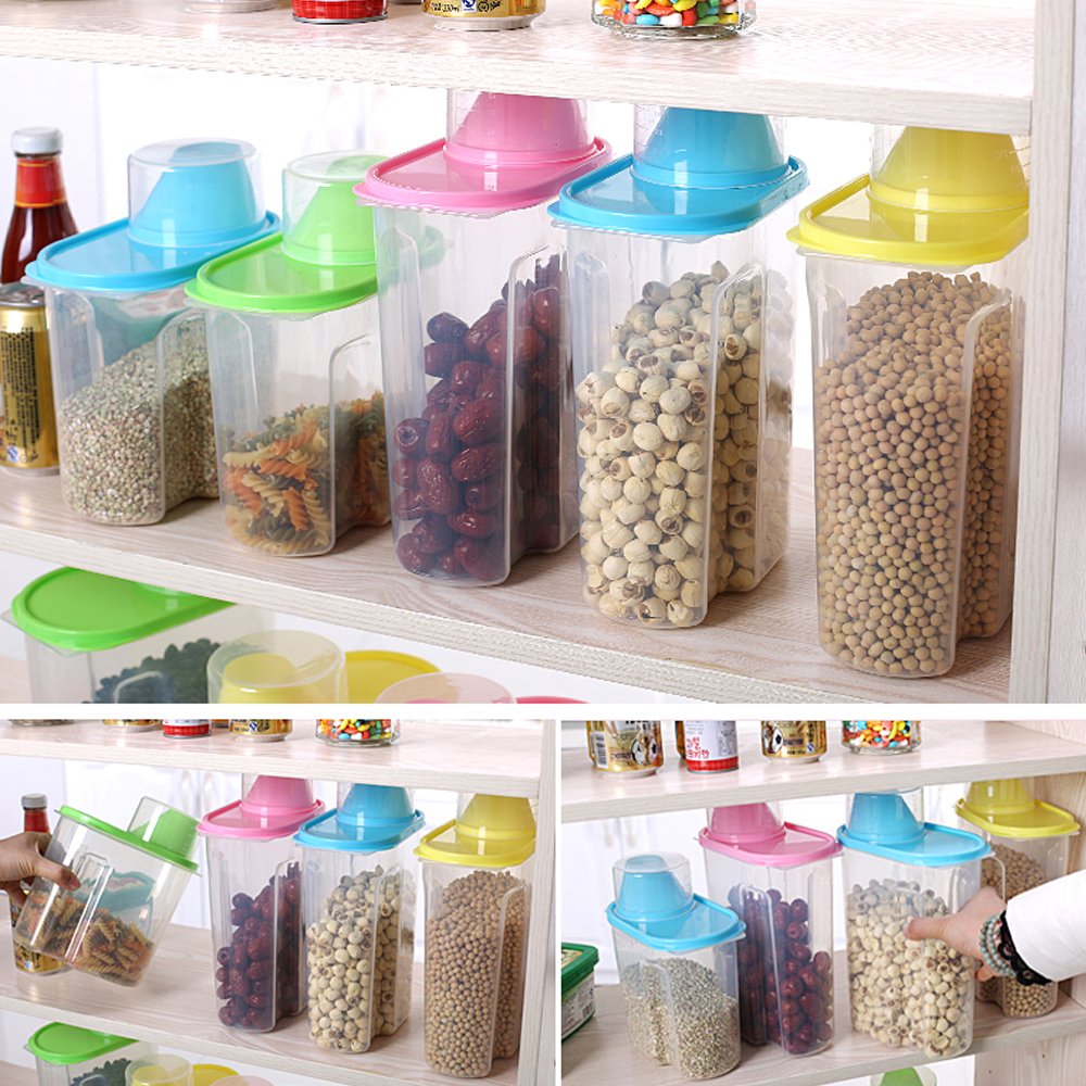 Ansee Cereal Container Food Storage Containers Easy-pour Design with Airtight Lids Measuring Cup BPA-Free Plastic Containers for Rice Snacks Sugar Nuts Pet Food (2 Pack)