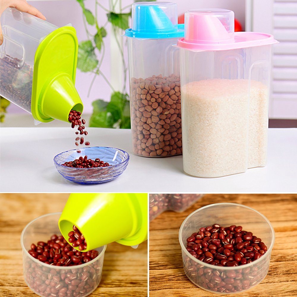 Ansee Cereal Container Food Storage Containers Easy-pour Design with Airtight Lids Measuring Cup BPA-Free Plastic Containers for Rice Snacks Sugar Nuts Pet Food (2 Pack)