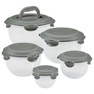rachael ray leak-proof nestable container food storage bin set, 10-piece, clear with gray lids