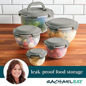 Rachael Ray Leak-Proof Nestable Container Food Storage Bin Set, 10-Piece, Clear with Gray Lids