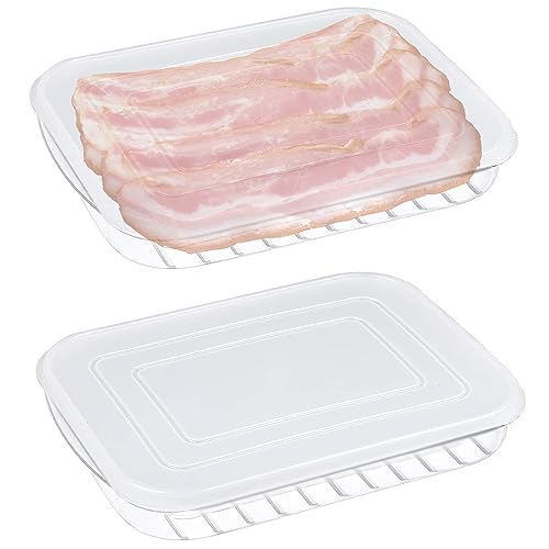 HXYCNNA Bacon Container for Refrigerator, Lunch Meat Container for Refrigerator, Bacon Keeper, Deli Meat Storage Containers, Kitchen Food Storage Containers With Lids Airtight (2 Pack)