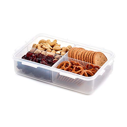 LOCK & LOCK Easy Essentials Food Storage lids/Airtight containers, BPA Free, Rectangle-54 oz-for Snacks (4 Section), Clear