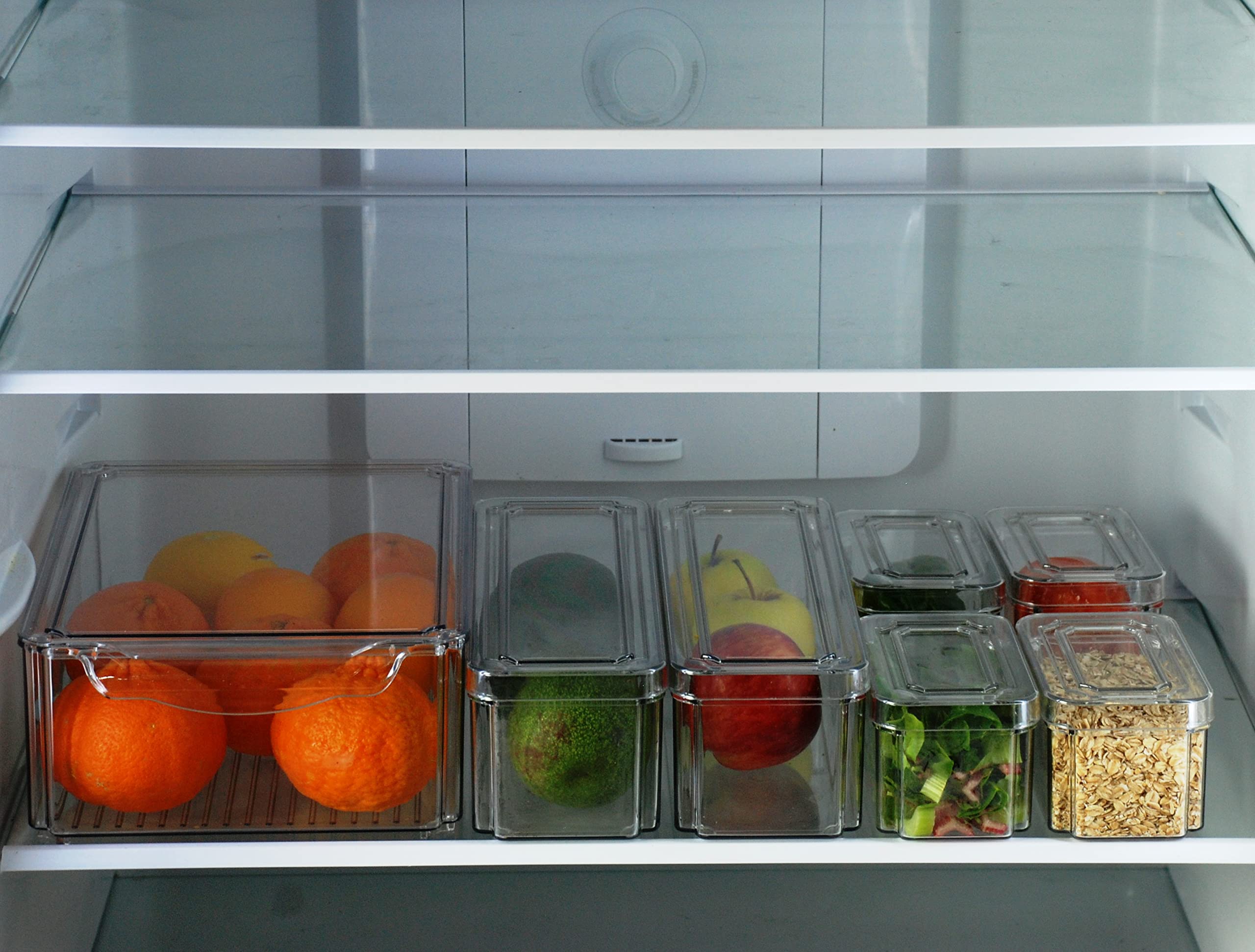 Plexel Refrigerator Organizer Bins, Fridge Organizer, Clear Plastic Food Storage Containers, Contenedores Para Organizar Cocina, Pantry Organization And Storage, with Removable Drain Tray. (7)