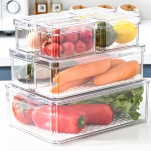 Plexel Refrigerator Organizer Bins, Fridge Organizer, Clear Plastic Food Storage Containers, Contenedores Para Organizar Cocina, Pantry Organization And Storage, with Removable Drain Tray. (7)