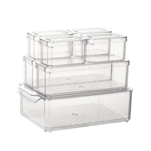 Plexel Refrigerator Organizer Bins, Fridge Organizer, Clear Plastic Food Storage Containers, Contenedores Para Organizar Cocina, Pantry Organization And Storage, with Removable Drain Tray. (7)