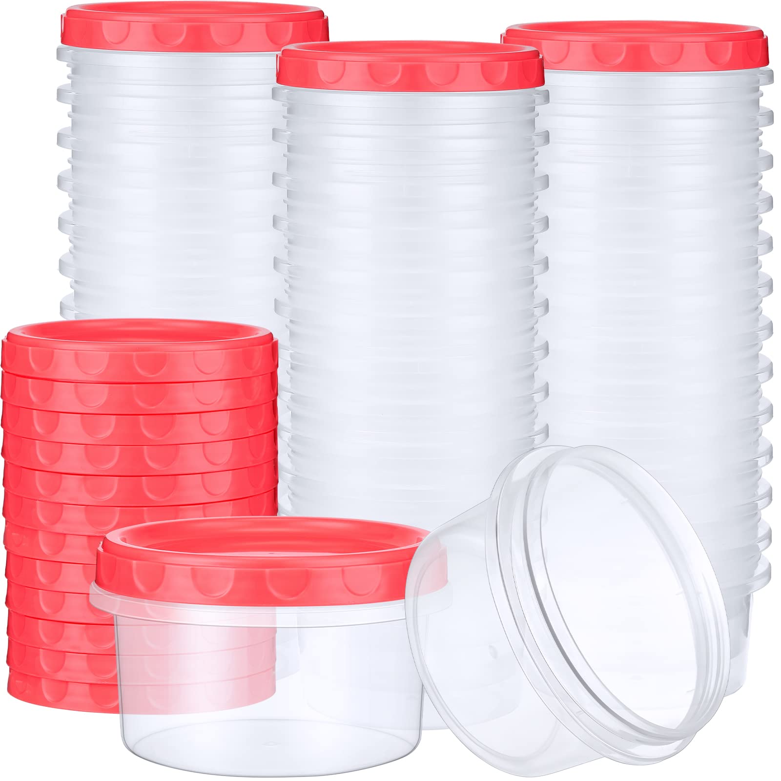 Sieral 36 Pack 8 oz/ 250 ml Reusable Small Plastic Freezer Storage Container Twist Top Deli Jars with Screw Lid for Food Round Wide Mouth Lunch Snacks Cup, Freezer Dishwasher Safe (Red)