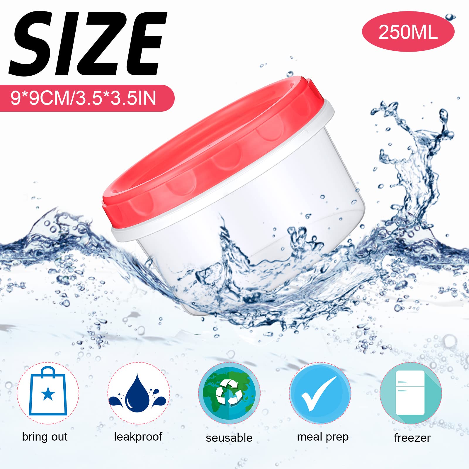 Sieral 36 Pack 8 oz/ 250 ml Reusable Small Plastic Freezer Storage Container Twist Top Deli Jars with Screw Lid for Food Round Wide Mouth Lunch Snacks Cup, Freezer Dishwasher Safe (Red)