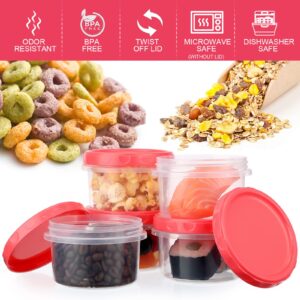 Sieral 36 Pack 8 oz/ 250 ml Reusable Small Plastic Freezer Storage Container Twist Top Deli Jars with Screw Lid for Food Round Wide Mouth Lunch Snacks Cup, Freezer Dishwasher Safe (Red)