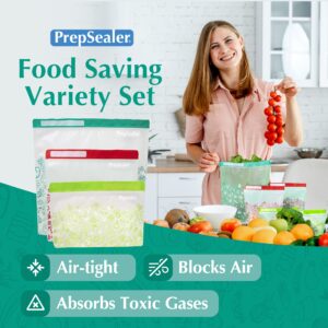 PrepSealer Keep Food Fresh Longer Food Saving Reusable Bag (10 Pieces Variety (3 S, 3 M, 4 L))