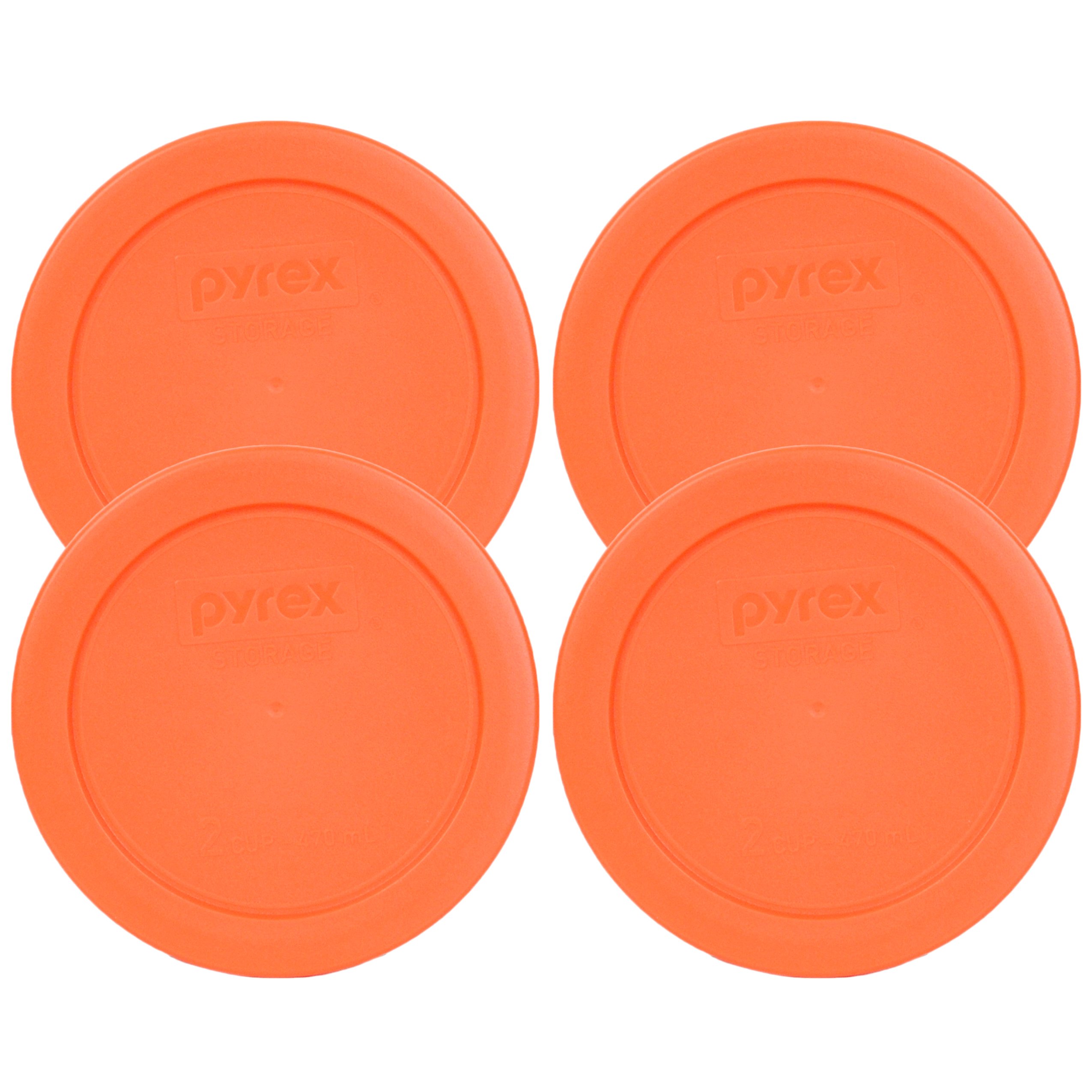Pyrex 2 Cup Round Storage Cover #7200-PC for Glass Bowls (4, Orange)