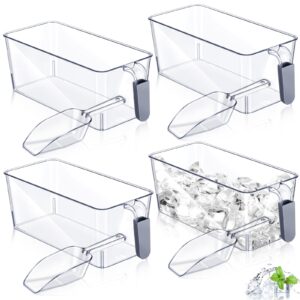 4 set clear plastic storage bin with scoop clear freezer ice bin with pull out handle ice container for freezer organizer plastic utility ice scoop plastic scoops for dry goods kitchen fridge cabinet