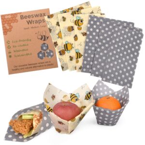reusable beeswax food wraps assorted 6 pack by eco hive, eco friendly food wraps, biodegradable, sustainable plastic free food storage- save the planet say goodbye to plastic