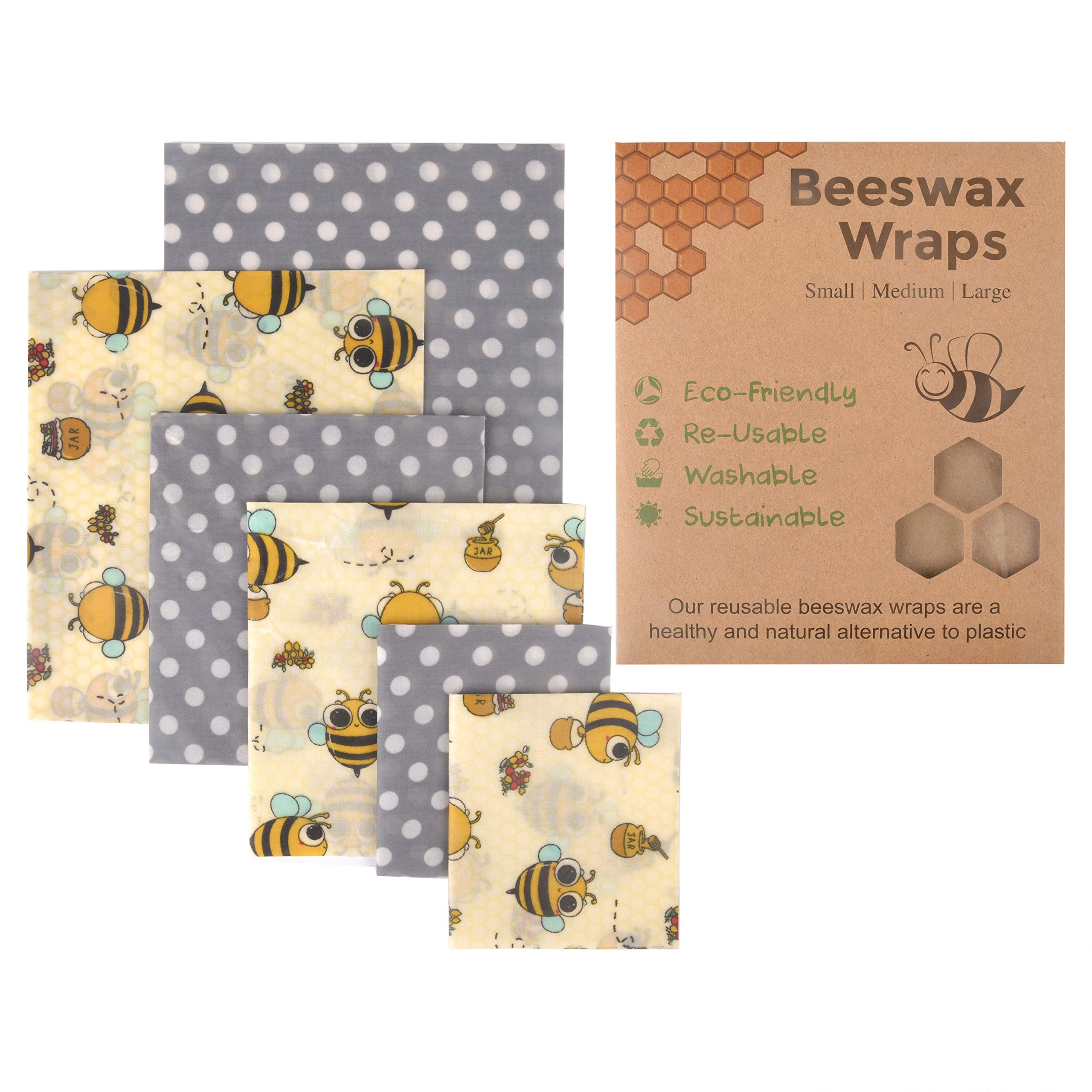 Reusable Beeswax Food Wraps Assorted 6 Pack by Eco Hive, Eco Friendly Food Wraps, Biodegradable, Sustainable Plastic Free Food Storage- Save the Planet Say Goodbye to Plastic