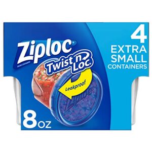ziploc twist n loc food storage meal prep containers reusable for kitchen organization, dishwasher safe, extra small round, 4 count (pack of 6)