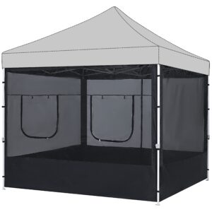 abccanopy food booth 10' x 10' sidewall kit set of 4, includes 2 roll-up serving windows, commercial grade mesh, black