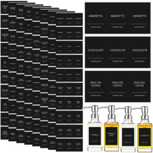 118 pieces coffee syrup labels coffee bar labels minimalist labels stickers for organization labels waterproof labels for glass coffee labels for coffee syrup bottles dispenser, black