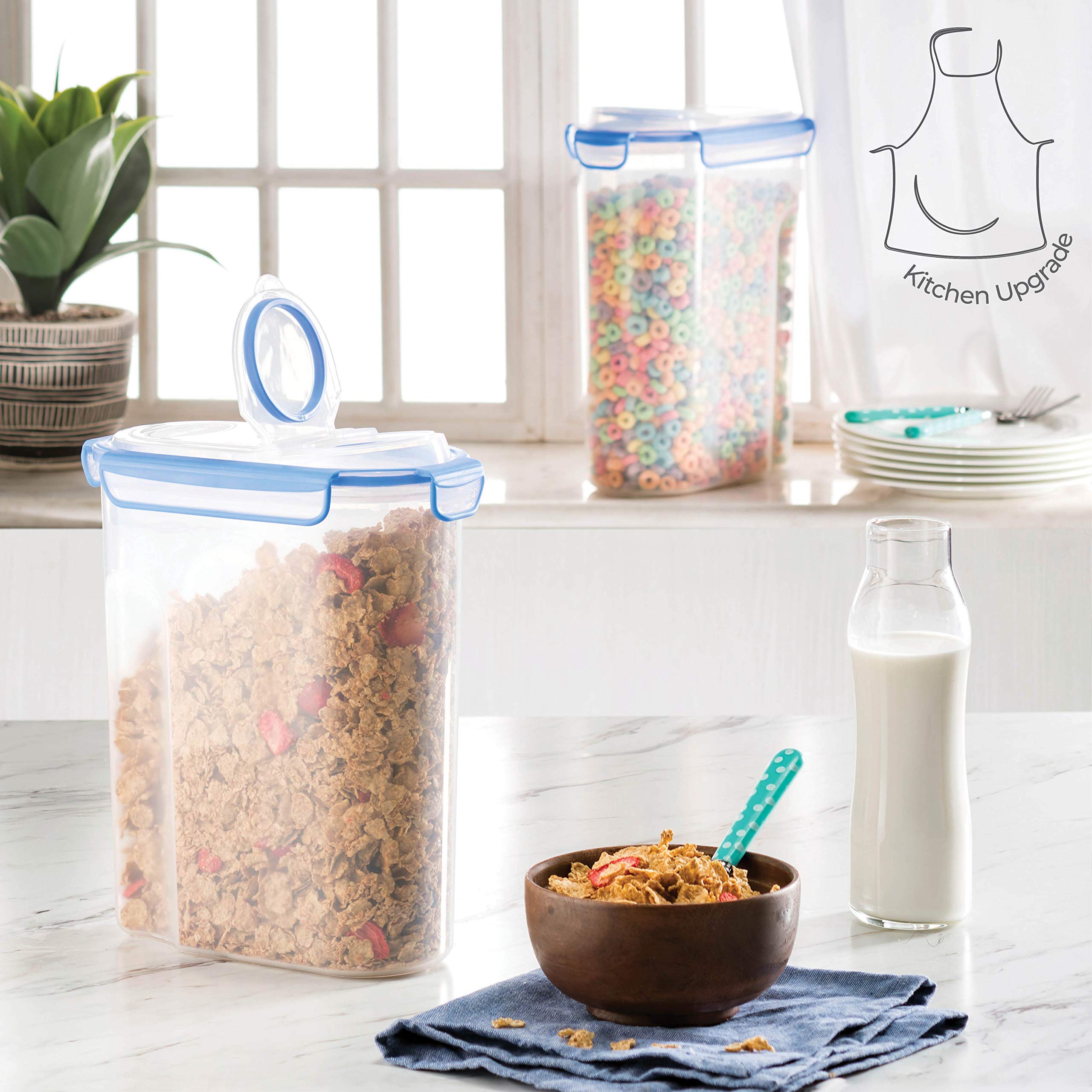 Extra Large Cereal Containers Storage Set - [2 Pack,168oz. 21 cup] Airtight Silicone Sealed Locking Lids extents freshness - Space Saving Kitchen Pantry Containers - Food storage containers For Flour.