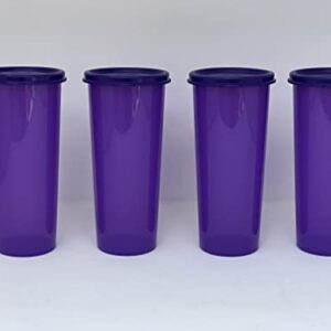 16oz TUMBLERS PURPLE SET OF FOUR With LIDS TUPPERWARE SPARE -- NEW