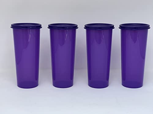 16oz TUMBLERS PURPLE SET OF FOUR With LIDS TUPPERWARE SPARE -- NEW