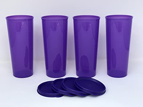 16oz TUMBLERS PURPLE SET OF FOUR With LIDS TUPPERWARE SPARE -- NEW