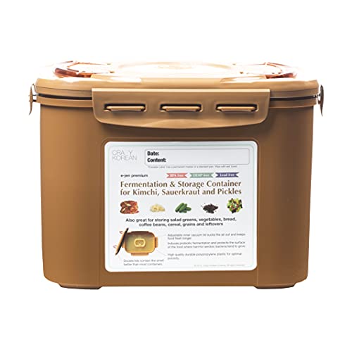 Crazy Korean Cooking Premium Kimchi, Sauerkraut Fermentation and Storage Container with Inner Vacuum Lid, Sandy Brown, 2.2 Gallon (8.5 L)