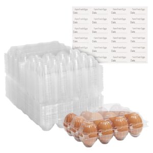stockroom plus 48-pack plastic egg cartons, holds 1 dozen with date labels included, bulk pack of reusable egg cartons for chicken eggs, home ranch, farm, commercial use, market display
