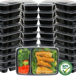 40 Pack - SimpleHouseware 2 Compartment Food Grade Meal Prep Storage Container Boxes (28 ounces)