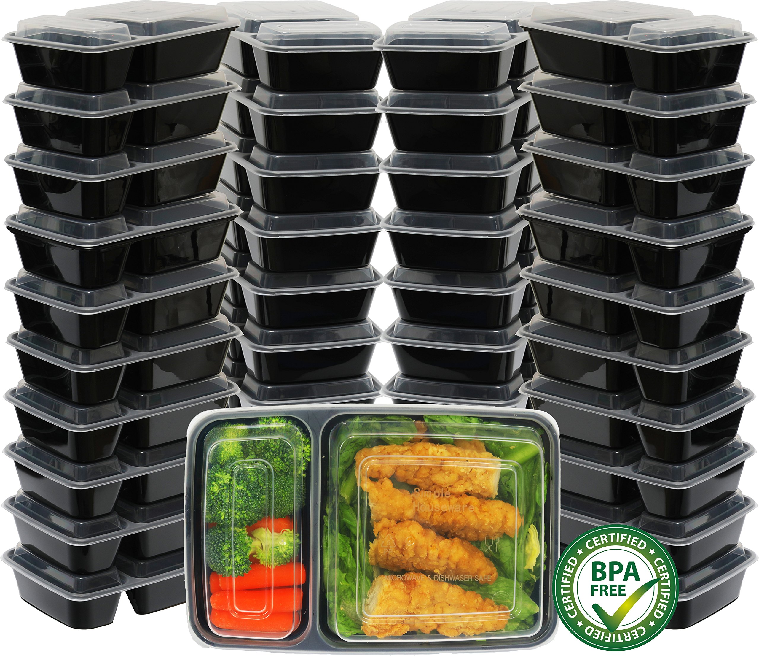 40 Pack - SimpleHouseware 2 Compartment Food Grade Meal Prep Storage Container Boxes (28 ounces)