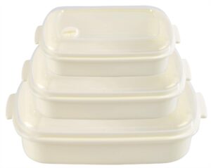 home-x rectangle food storage containers, microwave cookware, easy storage – 21 oz / 27 oz / 81 oz capacity - set of 3 – cream