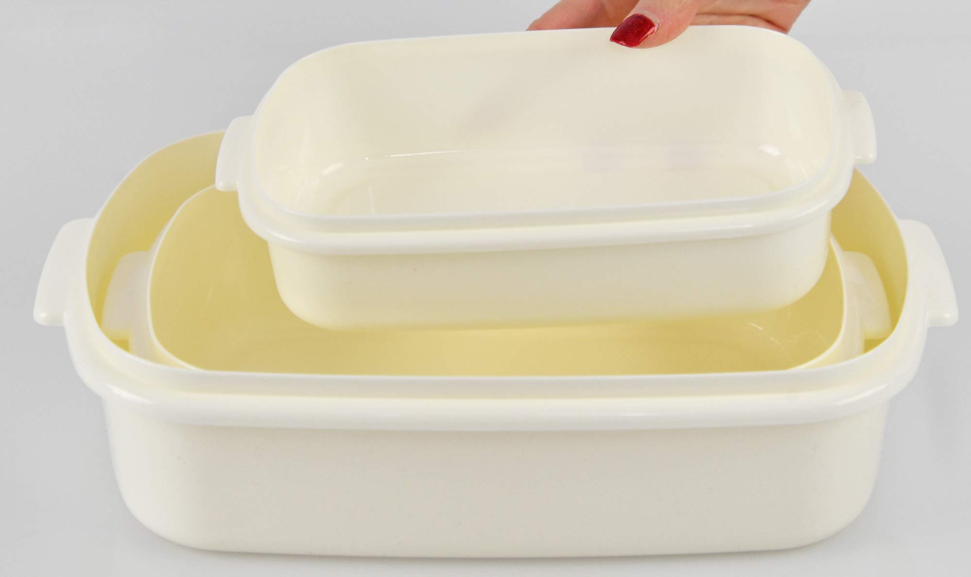 Home-X Rectangle Food Storage Containers, Microwave Cookware, Easy Storage – 21 oz / 27 oz / 81 oz Capacity - Set of 3 – Cream