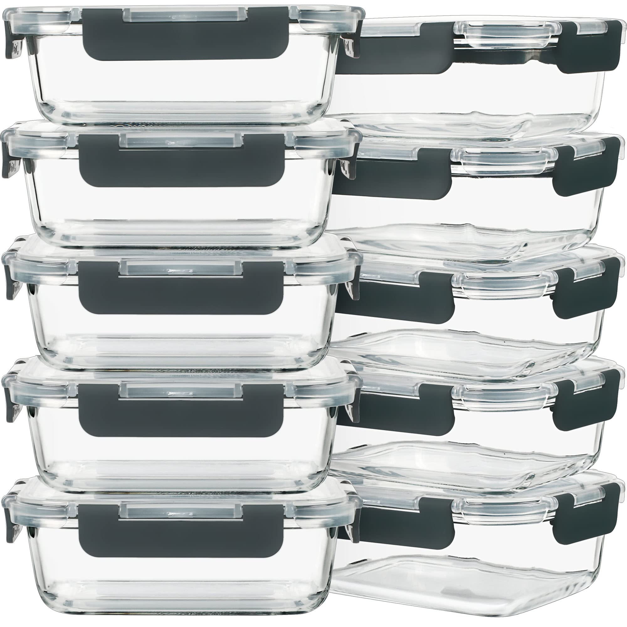 DAS TRUST 10 Pack Glass Meal Prep Containers Meal Prep Bowls Food Storage Containers Glass Food Prep Containers with Lids Lunch Container for Adults Lunch Box Bento Boxes