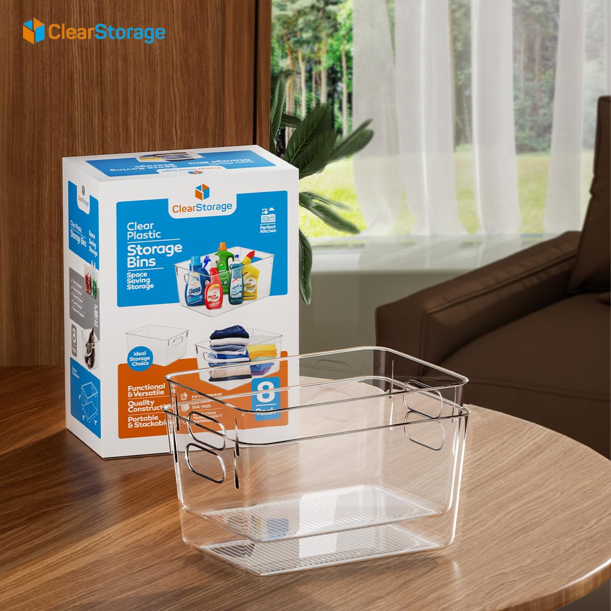 ClearStorage Clear Plastic Storage Bins, 6 Pack Pantry Organizers and Storage with Handle, Pantry Storage for Fridge, Freezer, Kitchen Cabinet, Pantry Organization and Storage, BPA Free (11x8x6)